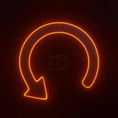 Photo for Arrow icon, update symbol with bright glowing futuristic orange neon lights on black background. 3D icon, sign and symbol. Front view. 3D render illustration - Royalty Free Image