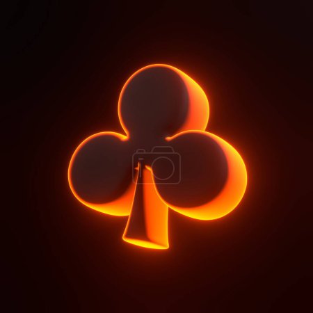 Photo for Aces playing cards symbol clubs with bright glowing futuristic orange neon lights on black background. 3D icon, sign and symbol. Cartoon minimal style. 3D render illustration - Royalty Free Image
