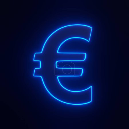 Foto de Signo de euro con brillantes luces de neón azul futurista sobre fondo negro. Icono 3D, signo y símbolo. Vista frontal. Ilustración de representación 3D - Imagen libre de derechos