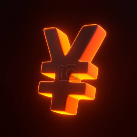 Photo for Yen sign with bright glowing futuristic orange neon lights on black background. 3D icon, sign and symbol. Cartoon minimal style. 3D render illustration - Royalty Free Image