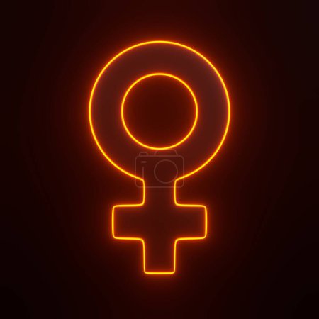 Téléchargez les photos : Symbole de femme avec des lumières lumineuses au néon orange futuriste sur fond noir. Icône, signe et symbole 3D. Vue de face. Illustration de rendu 3D - en image libre de droit