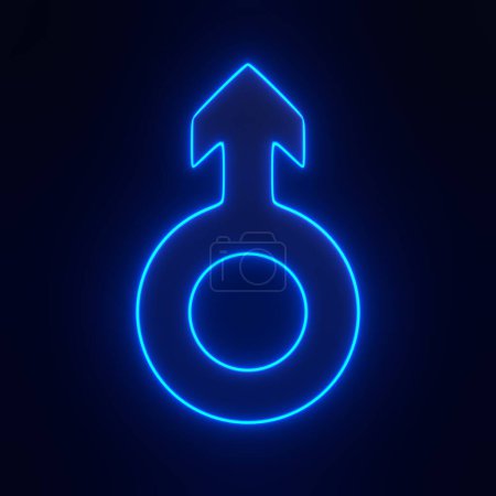 Photo for Man symbol with bright glowing futuristic blue neon lights on black background. 3D icon, sign and symbol. Front view. 3D render illustration - Royalty Free Image