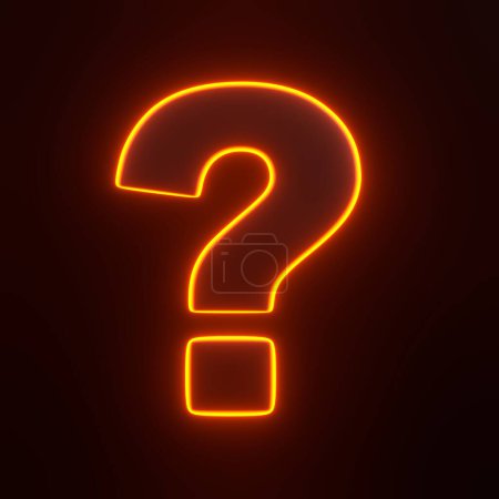 Photo for Question mark with bright glowing futuristic orange neon lights on black background. 3D icon, sign and symbol. Front view. 3D render illustration - Royalty Free Image