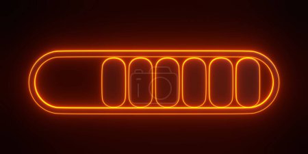Téléchargez les photos : Symbole minimal de la barre de progression avec des néons orange futuriste lumineux sur fond noir. Concept de chargement. Illustration de rendu 3D - en image libre de droit