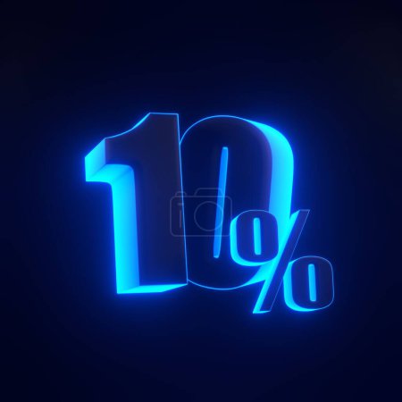 Foto de Señal del diez por ciento con brillantes luces de neón azul futurista sobre fondo negro. 10% de descuento en venta. Ilustración de representación 3D - Imagen libre de derechos