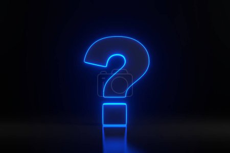 Photo for Question mark with bright glowing futuristic blue neon lights on black background. Minimalism concept . 3D render illustration - Royalty Free Image