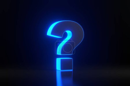 Photo for Question mark with bright glowing futuristic blue neon lights on black background. Minimalism concept . 3D render illustration - Royalty Free Image