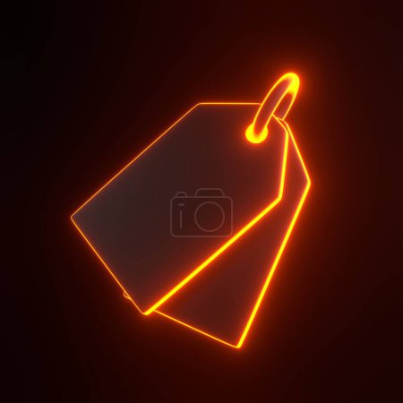 Foto de Etiqueta de precio vacío, etiqueta, cupón de descuento con brillantes luces de neón naranja futurista brillante sobre fondo negro. Ilustración de representación 3D - Imagen libre de derechos