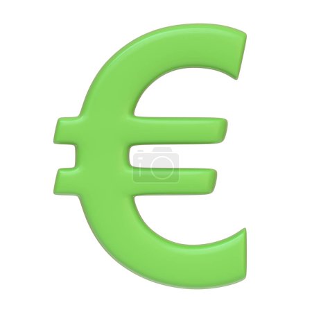 Téléchargez les photos : Euro vert signe isolé sur fond blanc. Icône, signe et symbole 3D. Dessin animé style minimal. Vue de face. Illustration 3D Render - en image libre de droit