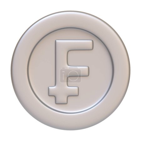 Téléchargez les photos : Silver coin with franc isolated on white background. 3D icon, sign and symbol. Cartoon minimal style. Front view. 3D Render Illustration - en image libre de droit