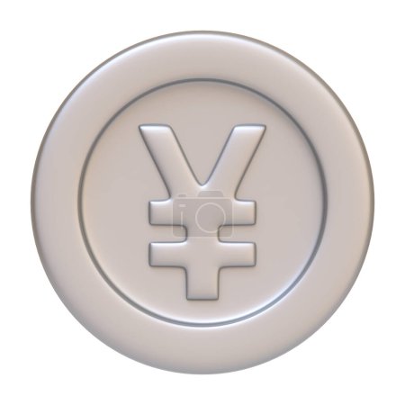 Foto de Moneda de plata con signo de yen aislado sobre fondo blanco. Icono 3D, signo y símbolo. Estilo minimalista de dibujos animados. Vista frontal. Ilustración de renderizado 3D - Imagen libre de derechos