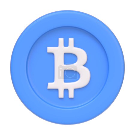 Photo for Blue bitcoin token isolated on white background. 3D icon, sign and symbol. Cartoon minimal style. Front view. 3D Render Illustration - Royalty Free Image