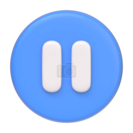 Foto de Botón de pausa redondo azul aislado sobre fondo blanco. Icono 3D, signo y símbolo. Estilo minimalista de dibujos animados. Vista frontal. Ilustración de renderizado 3D - Imagen libre de derechos