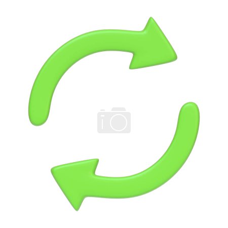 Foto de Dos flechas verdes icono, símbolo de actualización aislado sobre fondo blanco. Icono 3D, signo y símbolo. Estilo minimalista de dibujos animados. Vista frontal. Ilustración de renderizado 3D - Imagen libre de derechos