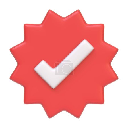 Téléchargez les photos : Rouge vérifier icône de vérification isolé sur fond blanc. Icône, signe et symbole 3D. Dessin animé style minimal. Vue de face. Illustration 3D Render - en image libre de droit