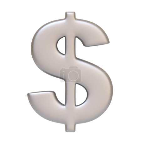 Téléchargez les photos : Signe dollar argent isolé sur fond blanc. Icône, signe et symbole 3D. Dessin animé style minimal. Vue de face. Illustration 3D Render - en image libre de droit
