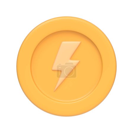 Photo for Gold coin with lightning bolt  isolated on white background. 3D icon, sign and symbol. Cartoon minimal style. Front view. 3D Render Illustration - Royalty Free Image