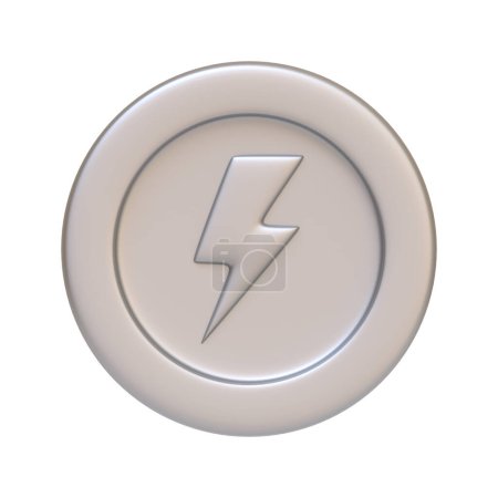 Photo for Silver coin with lightning bolt  isolated on white background. 3D icon, sign and symbol. Cartoon minimal style. Front view. 3D Render Illustration - Royalty Free Image