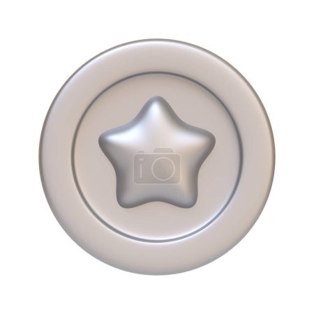 Photo for Silver coin with star isolated on white background. 3D icon, sign and symbol. Cartoon minimal style. Front view. 3D Render Illustration - Royalty Free Image