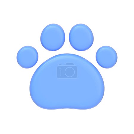 Téléchargez les photos : Chat bleu ou icône de patte de chien isolé sur fond blanc. Icône, signe et symbole 3D. Dessin animé style minimal. Vue de face. Illustration 3D Render - en image libre de droit