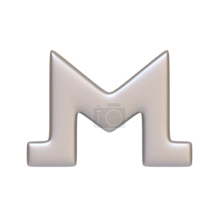 Photo for Silver monero symbol isolated on white background. 3D icon, sign and symbol. Cartoon minimal style. Front view. 3D Render Illustration - Royalty Free Image