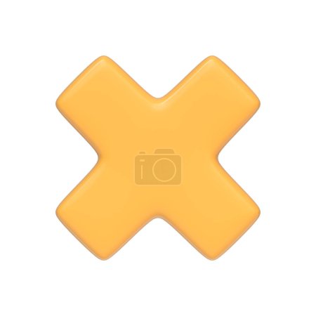 Photo for Yellow cross sign isolated on white background. 3D icon, sign and symbol. Cartoon minimal style. Front view. 3D Render Illustration - Royalty Free Image