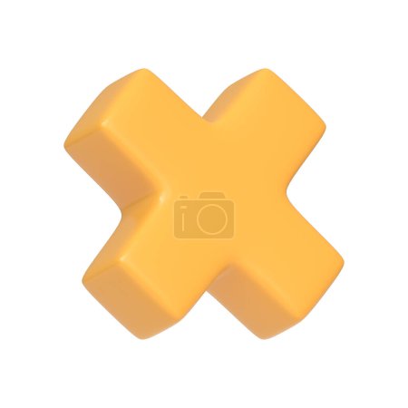Photo for Yellow cross sign isolated on white background. 3D icon, sign and symbol. Cartoon minimal style. 3D Render Illustration - Royalty Free Image