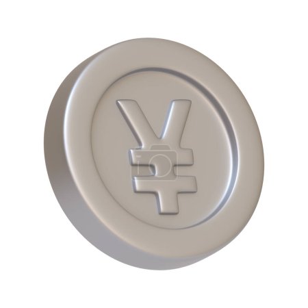 Foto de Moneda de plata con signo de yen aislado sobre fondo blanco. Icono 3D, signo y símbolo. Estilo minimalista de dibujos animados. Ilustración de renderizado 3D - Imagen libre de derechos