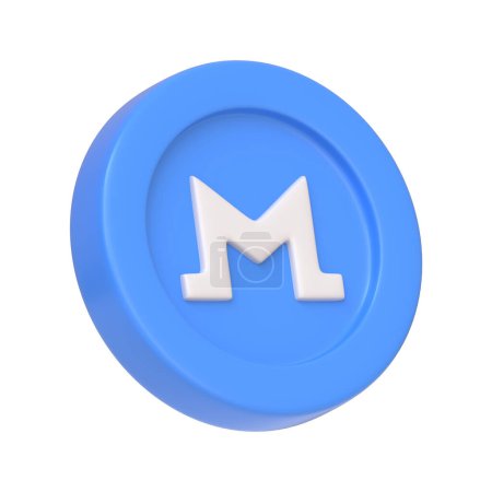 Photo for Blue monero token isolated on white background. 3D icon, sign and symbol. Cartoon minimal style. 3D Render Illustration - Royalty Free Image