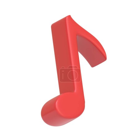 Photo for Red music note isolated on white background. 3D icon, sign and symbol. Cartoon minimal style. 3D Render Illustration - Royalty Free Image