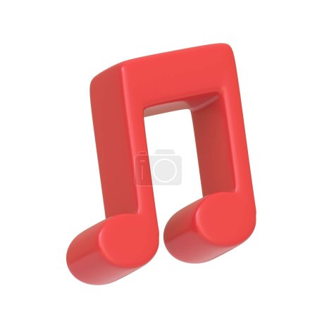 Photo for Red music note isolated on white background. 3D icon, sign and symbol. Cartoon minimal style. 3D Render Illustration - Royalty Free Image