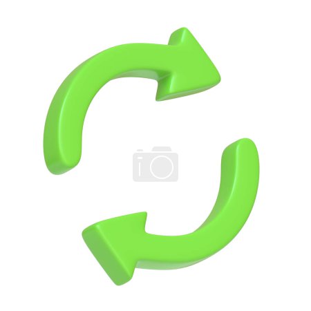 Téléchargez les photos : Deux flèches vertes icône, mettre à jour le symbole isolé sur fond blanc. Icône, signe et symbole 3D. Dessin animé style minimal. Illustration 3D Render - en image libre de droit