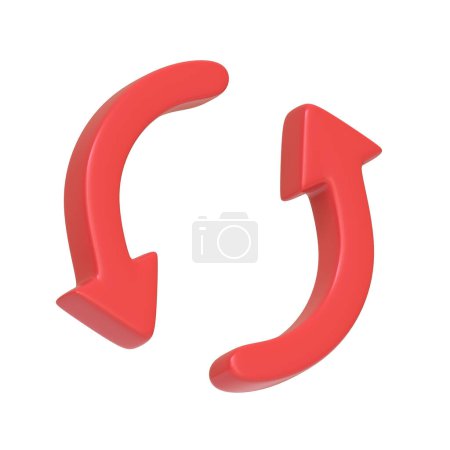 Téléchargez les photos : Deux flèches rouges icône, mettre à jour le symbole isolé sur fond blanc. Icône, signe et symbole 3D. Dessin animé style minimal. Illustration 3D Render - en image libre de droit