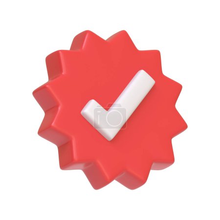 Téléchargez les photos : Rouge vérifier icône de vérification isolé sur fond blanc. Icône, signe et symbole 3D. Dessin animé style minimal. Illustration 3D Render - en image libre de droit