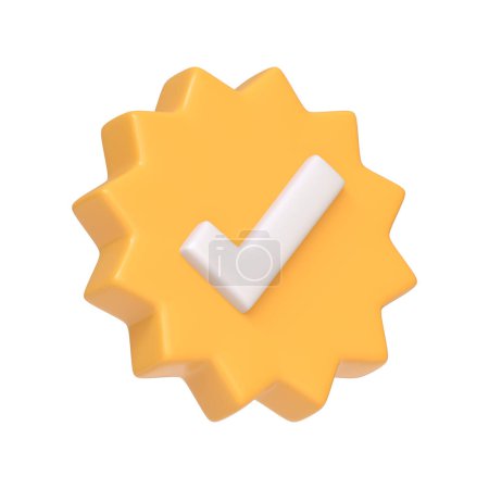 Photo for Yellow verify check icon isolated on white background. 3D icon, sign and symbol. Cartoon minimal style. 3D Render Illustration - Royalty Free Image