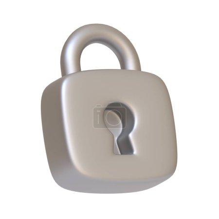 Photo for Silver locked padlock isolated on white background. 3D icon, sign and symbol. Cartoon minimal style. 3D Render Illustration - Royalty Free Image