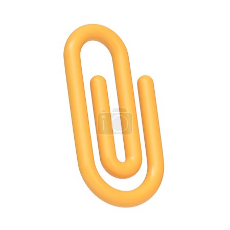 Photo for Yellow paper clip isolated on white background. 3D icon, sign and symbol. Cartoon minimal style. 3D Render Illustration - Royalty Free Image