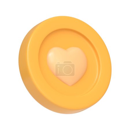 Téléchargez les photos : Pièce d'or avec coeur isolé sur fond blanc. Icône, signe et symbole 3D. Dessin animé style minimal. Illustration 3D Render - en image libre de droit