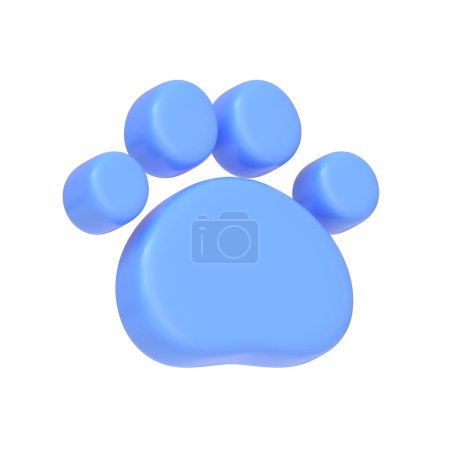 Téléchargez les photos : Chat bleu ou icône de patte de chien isolé sur fond blanc. Icône, signe et symbole 3D. Dessin animé style minimal. Illustration 3D Render - en image libre de droit