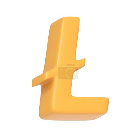 Photo for Yellow litecoin symbol isolated on white background. 3D icon, sign and symbol. Cartoon minimal style. 3D Render Illustration - Royalty Free Image