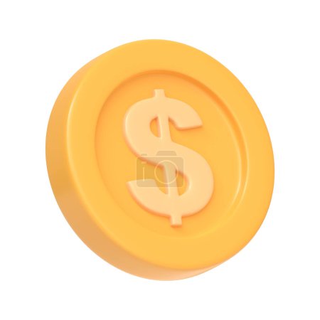 Photo for Gold coin with dollar sign isolated on white background. 3D icon, sign and symbol. Cartoon minimal style. 3D Render Illustration - Royalty Free Image