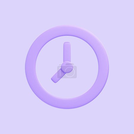 Photo for Purple clock icon isolated on purple background. 3D icon, sign and symbol. Cartoon minimal style. Front view. 3D Render Illustration - Royalty Free Image