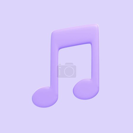 Photo for Purple music note isolated on purple background. 3D icon, sign and symbol. Cartoon minimal style. Front view. 3D Render Illustration - Royalty Free Image