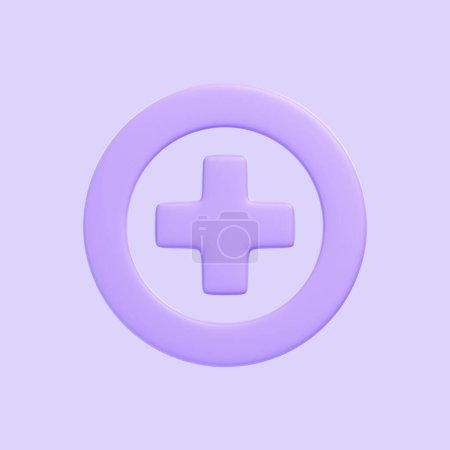 Photo for Purple plus symbol isolated on purple background. 3D icon, sign and symbol. Cartoon minimal style. Front view. 3D Render Illustration - Royalty Free Image