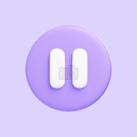 Foto de Botón de pausa redonda púrpura aislado sobre fondo púrpura. Icono 3D, signo y símbolo. Estilo minimalista de dibujos animados. Vista frontal. Ilustración de renderizado 3D - Imagen libre de derechos