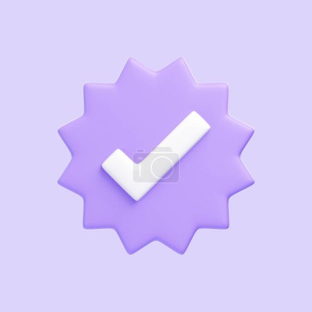 Téléchargez les photos : Violet vérifier icône de contrôle isolé sur fond violet. Icône, signe et symbole 3D. Dessin animé style minimal. Vue de face. Illustration 3D Render - en image libre de droit