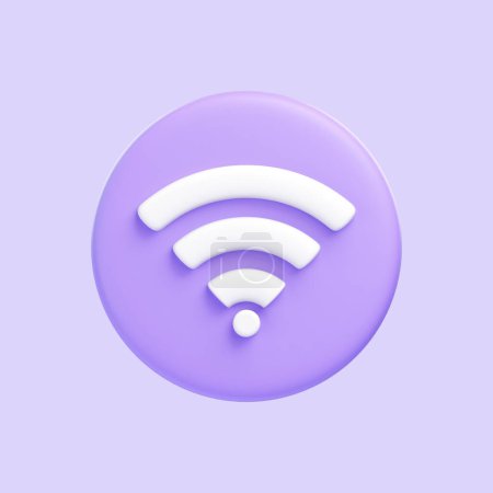 Photo for Purple Wireless network icon or technology wifi isolated on purple background. 3D icon, sign and symbol. Cartoon minimal style. Front view. 3D Render Illustration - Royalty Free Image