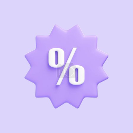 Foto de Etiqueta de precio de compra púrpura, cupón de descuento con símbolo de porcentaje aislado en el fondo púrpura. Icono 3D, signo y símbolo. Estilo minimalista de dibujos animados. Vista frontal. Ilustración de renderizado 3D - Imagen libre de derechos