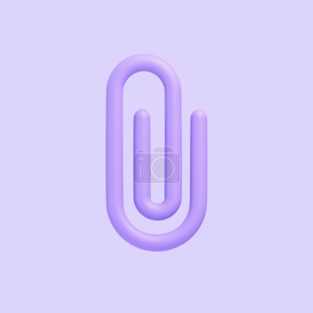 Photo for Purple paper clip isolated on purple background. 3D icon, sign and symbol. Cartoon minimal style. Front view. 3D Render Illustration - Royalty Free Image