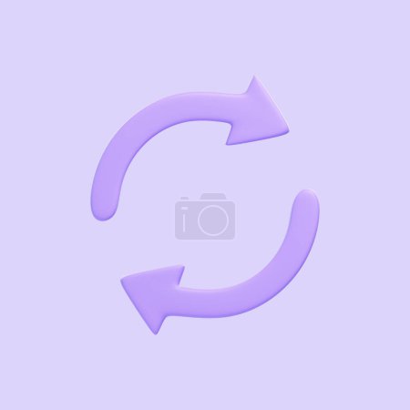 Téléchargez les photos : Deux flèches violettes icône, mettre à jour le symbole isolé sur fond violet. Icône, signe et symbole 3D. Dessin animé style minimal. Vue de face. Illustration 3D Render - en image libre de droit